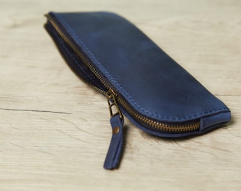 Full-Grain Leather Sunglasses Case: Minimalist Zipper Holder, Travel Glasses Pouch