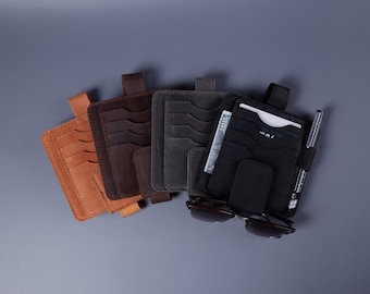 Handmade Leather Car Visor Organizer: Sunglasses & Card Holder,
