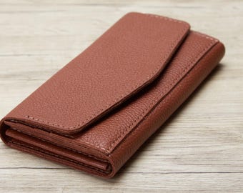 Leather Passport Wallet: Personalized Long Wallet with Zipper Coin Pocket and Card Compartments