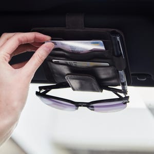Sunglass Holder for Car - Card Slots and Document Storage, Duty Strap Fit Most Car