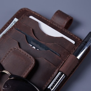 Leather Car Visor Organizer: Sun Visor Wallet for Cards, Sunglasses & Documents