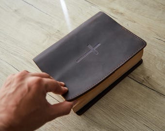 Custom Crazy Horse Leather Bible Cover: Personalized Engraved Book