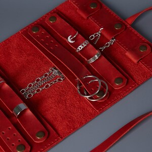Leather Jewelry Roll for Bridesmaid Gift – Ring, Earrings & Bracelet Organizer, Travel Jewelry Case image 6