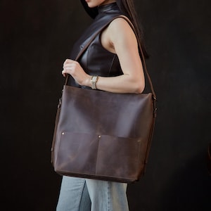 Vintage leather convertible backpack for Her | Personalized leather shoulder tote bag for everyday use | Brown leather tote bag 2in1 for Mom