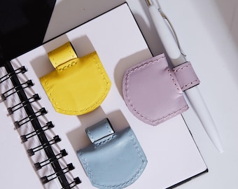 Leather Pen Holder Bookmark: Colorful Magnetic Page Clip, Pencil Loop for Notebook, Journal and Planner
