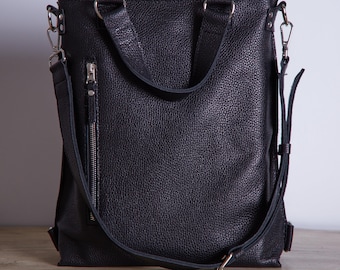 Mochila conversível em couro: Bolsa de ombro 2 em 1 personalizada para laptop, compatível com laptops de 13 a 16 polegadas.