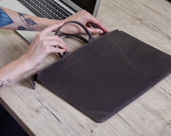 Leather iPad Pro Case with Handles: Personalized Zippered Tablet Carrying Bag