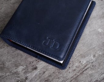 Blue Leather Bible Cover: Personalized Book Sleeve with Cross, Religious Gift