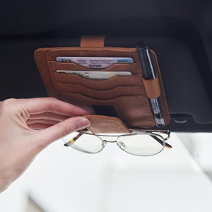 Custom car visor organizer | Car sun visor organizer made of genuine leather | Vehicle visor storage holder pouch | Gifts for Him or Her