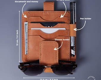 Leather Car Visor Organizer: Personalized Auto Sun Storage, Car Accessory, Gift for Him Dad