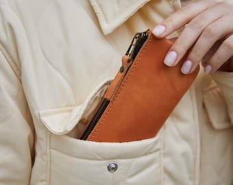 Estuche de piel para gafas de mujer – Estuche con cremallera para gafas de sol, estuche minimalista para gafas, regalo para ella
