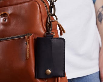 Personalized Leather Keychain Wallet: Slim Card Holder with Key Ring, Small ID Wallet, Custom Gift for Men and Women