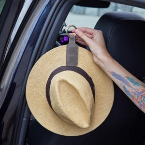 Gray leather hat magnetic holder | Personalized hat clip for Bag, Backpack |  Leather magnetic cowboy hat clip | Special Gift for Girlfriend