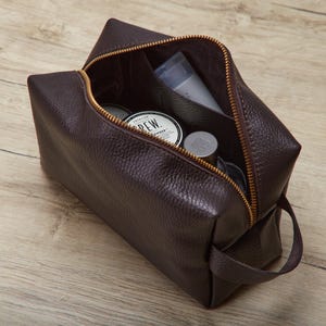 Monogram Brown Leather Dopp Kit: Personalized Men's Toiletry Bag, Shaving Pouch, S/M/L Sizes