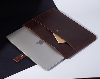 Leather HP Envy Laptop Sleeve: Envelope Case for Spectre with Snap Closure