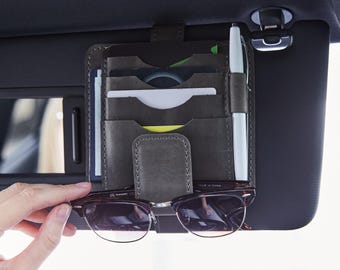Leather Auto Organizer: Sun Visor Storage for Glasses, Cards & Daily Essentials