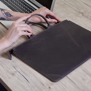 Stylish leather laptop bag for MacBook Air, Pro with handles | Personalized leather laptop case for MacBook Air 13 inch | Gift for Boyfriend