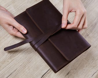 Genuine Leather Journal Cover: Notebook Sleeve, Book Wrap Holder