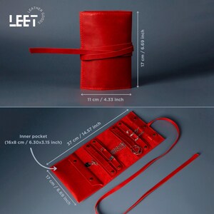 Leather Jewelry Roll for Bridesmaid Gift – Ring, Earrings & Bracelet Organizer, Travel Jewelry Case image 5