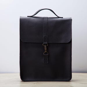 Black leather custom backpack for traveling | Personalized leather laptop backpack for MacBook Air 13, 15 inch | Dark Academia bag for Her