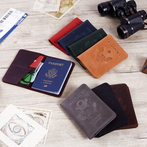 Capa de couro personalizada para identidade com emblema do governo dos EUA | Porta-cartões de couro vintage | Carteira de couro para passaporte para ela | Presentes de Natal