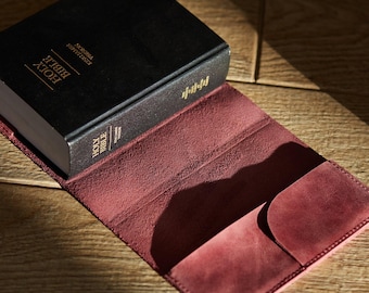 Personalized Leather Bible Cover: Engraved Book Protector, Custom Bible Case, Religious Gift