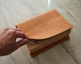 Custom Engraved Bible Cover: Handmade Leather Scripture Book Sleeve, Religious Gift