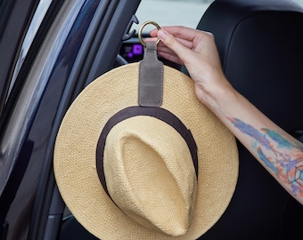Gray magnetic cowboy hat clip for cowboy party | Leather hat accessory for travel trip | Minimalist magnetic hat clip with personalization
