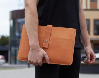 Leather iPad Pro Sleeve: Personalized Tablet Case with Accessory Pockets