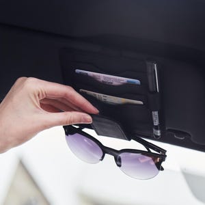 Visor Organizer for Trucks, Cars: Real Leather, Card Slots - Pen & Sunglasses Holder