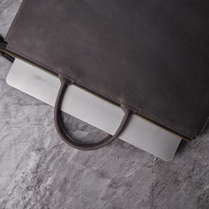 Leather MacBook Case: Top Handles, Personalized Laptop 13-16 inch Sleeve, Embossing Name Option