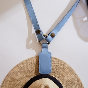 Handmade magnetic hat holder for traveling. Personalized hat accessory with name embossing. Custom leather hat clip. Back to School Gift