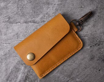 Leather Keychain Wallet: Card Holder, Key Clip, Two Card Slots