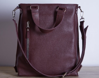 Women’s Leather Convertible Backpack: Minimalist Backpack Purse with Shoulder Strap