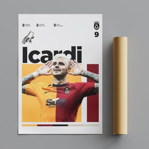  25 Artstreet Mauro Icardi, Trikot Nummer 9 Poster, Galatasaray, Fußballstar, Nummer 9 Kunst, Fußball-Ikone, Sport-Wand-Dekor