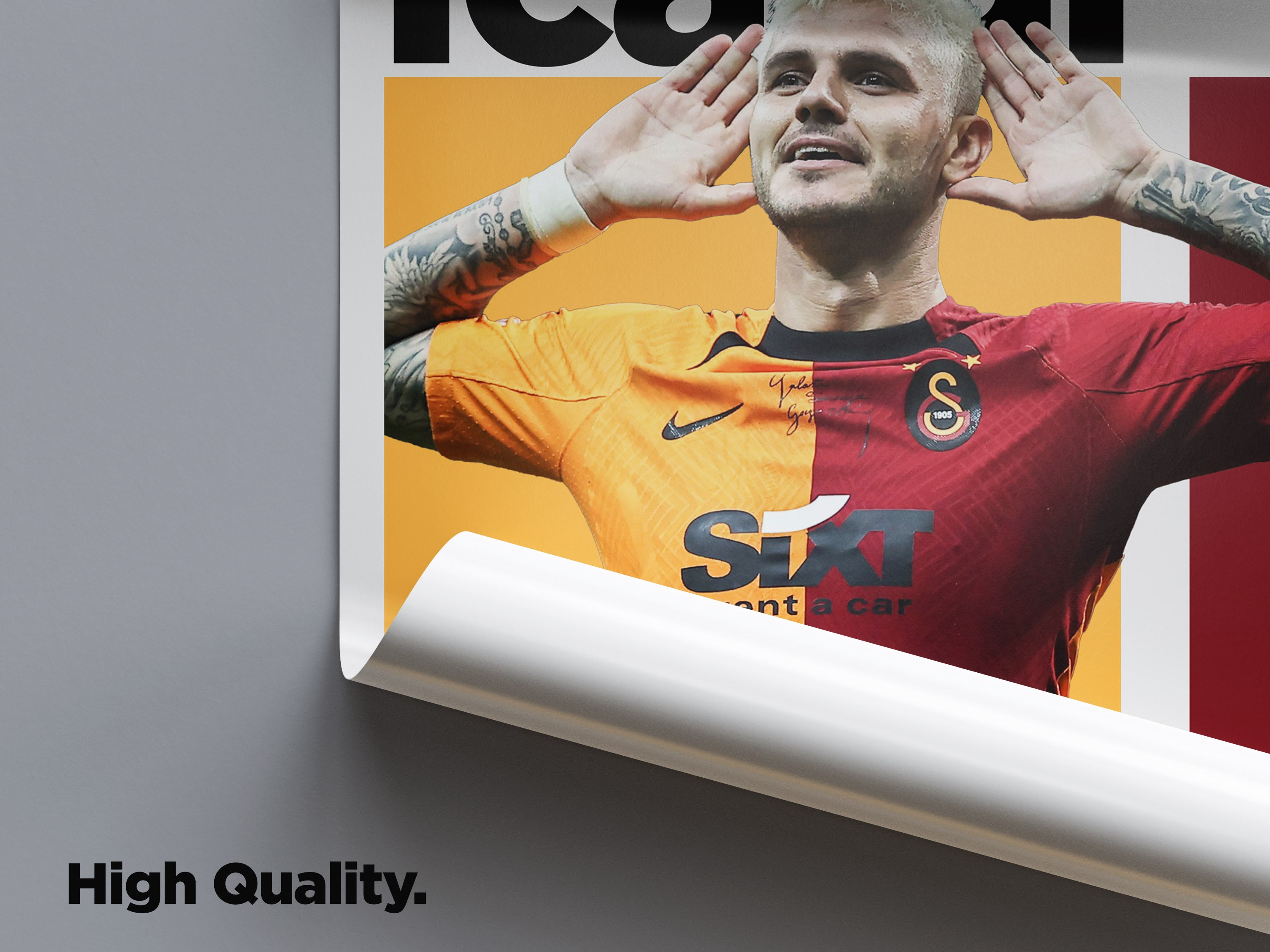 Affiche Icardi Galatasaray Poster Mauro Icardi Galatasaray - Décoration Murale Football 50x70 Cm Galatasaray Drapeau