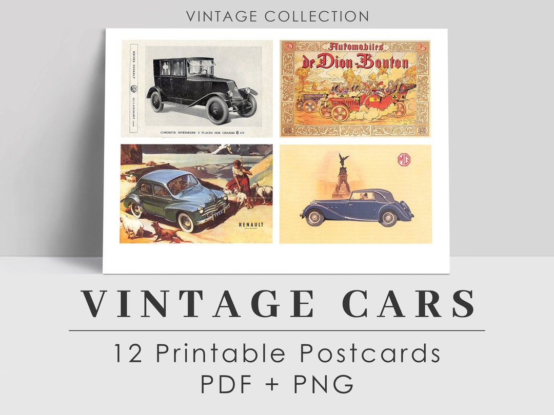 Vintage Rides Printable Vintage Car Postcards PDFPNG Files Instant
