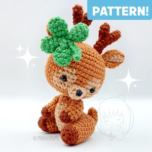 Crochet PATTERN Fibi Fawn With Clover, Enchanting Amigurumi Deer, Cute Whimsical Woodland Doe, Kawaii Plush Elk, Wired Posable Arms And Head