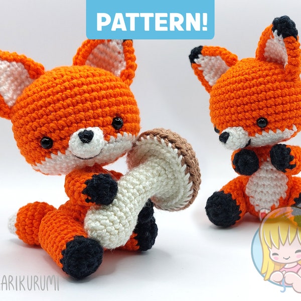 Crochet PATTERN Finnian Fox with toadstool, cute amigurumi Kawainimal with removable and adjustable head