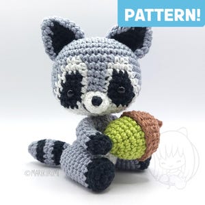 Crochet PATTERN, Riko Raccoon Amigurumi Kawaii Plush Toy with Acorn (PDF Pattern)