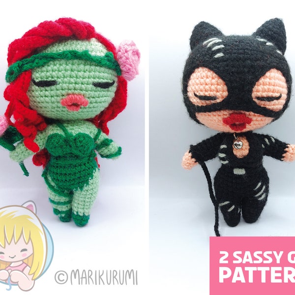 Crochet PATTERN DUO Catgirl + Flora, amigurumi dolls bundle, 2 in 1