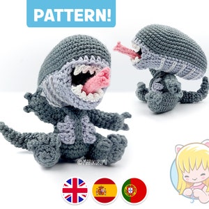 Crochet PATTERN Lil'Xeno | Cute and little scary amigurumi alien from outer space | With opened and cracked alien egg