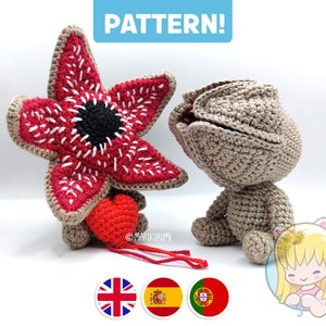 Crochet PATTERN Demodog, cute amigurumi critter puppy with adjustable mouth and ripped out heart