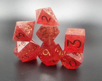 Candy Red 7 Piece Handmade Sharp Edge Polyhedral Dice Set