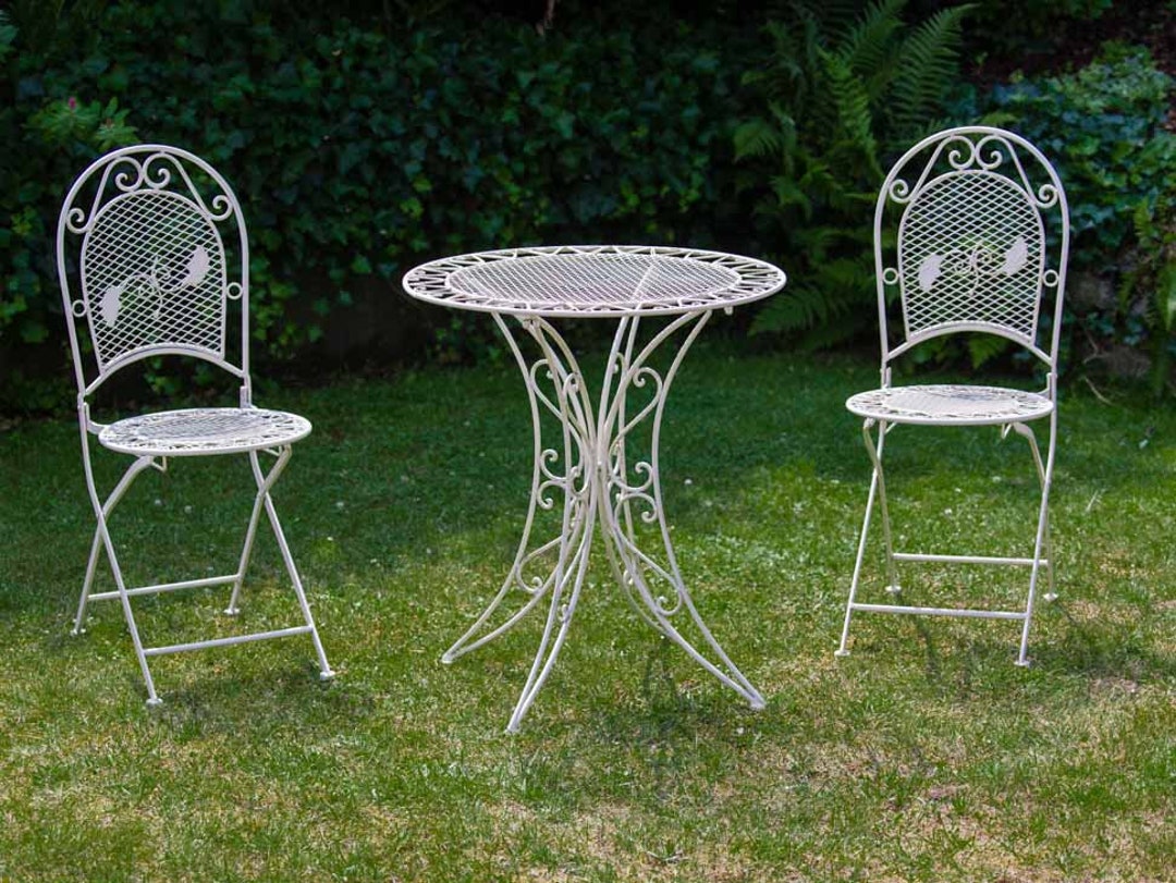 Garden Set Table Garden Table 2 Chairs Iron Antique Style Cream White Etsy
