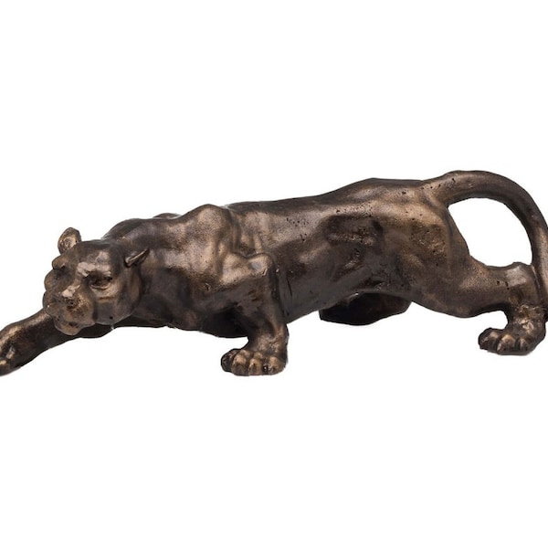Figur Panther Leopard Puma Skulptur Jaguar Eisen in Bronze Optik sculpture