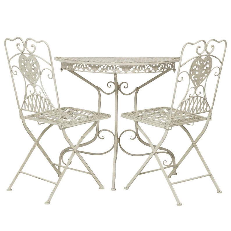Balkontisch Gartentisch und 2 Stühle halbrund Garnitur creme weiss Antik-Stil Bild 1