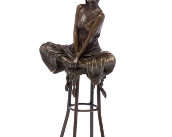 Bronze sculpture woman on bar stool bar bronze figure sculpture sculpture woman