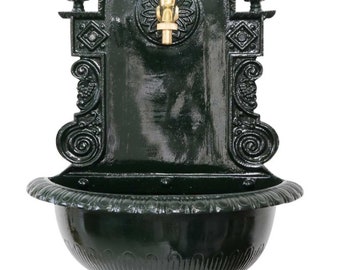 Fuente Fuente de pared de 72 cm, lavabo de aluminio verde en nostálgico estilo antiguo (c)