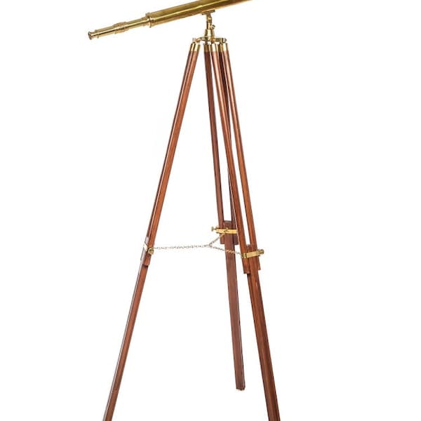 Grandes jumelles télescope en laiton avec trépied en bois 150 cm style antique